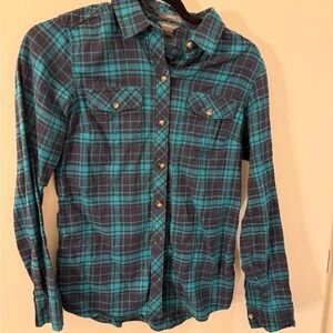 Eddie Bauer Teal & Navy Button Down Flannel Shirt